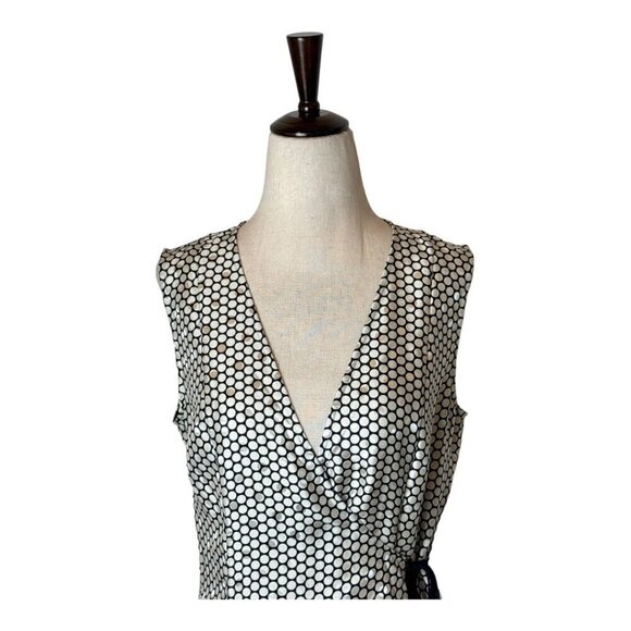 Diane Von Furstenberg Dress 4 Black And Ivory Silk Polka Dot Flare Side Tie Wrap - Picture 4 of 12